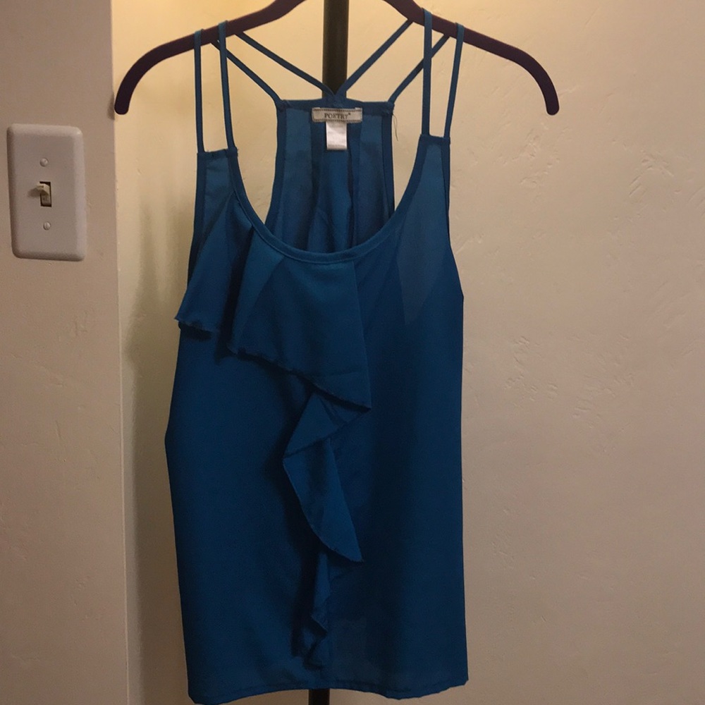 Blue ruffle tank